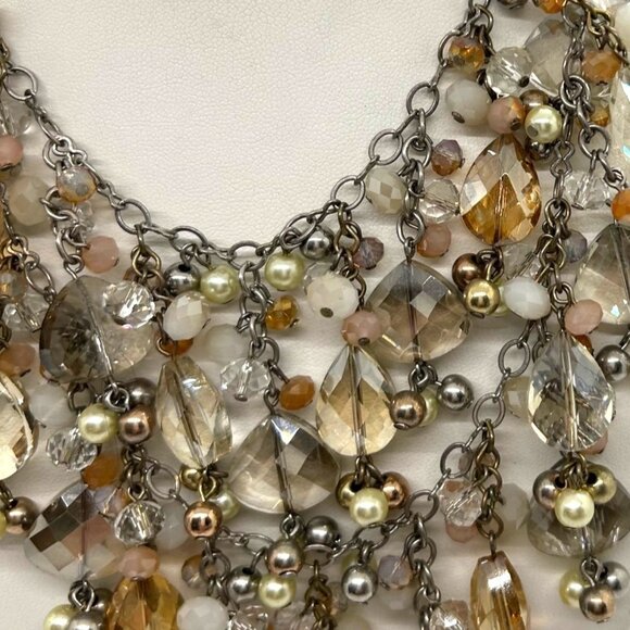 Ann Taylor Loft Bibbed Necklace Statement Glass, Faux Pearl & Beads Silver-tone - Picture 6 of 10